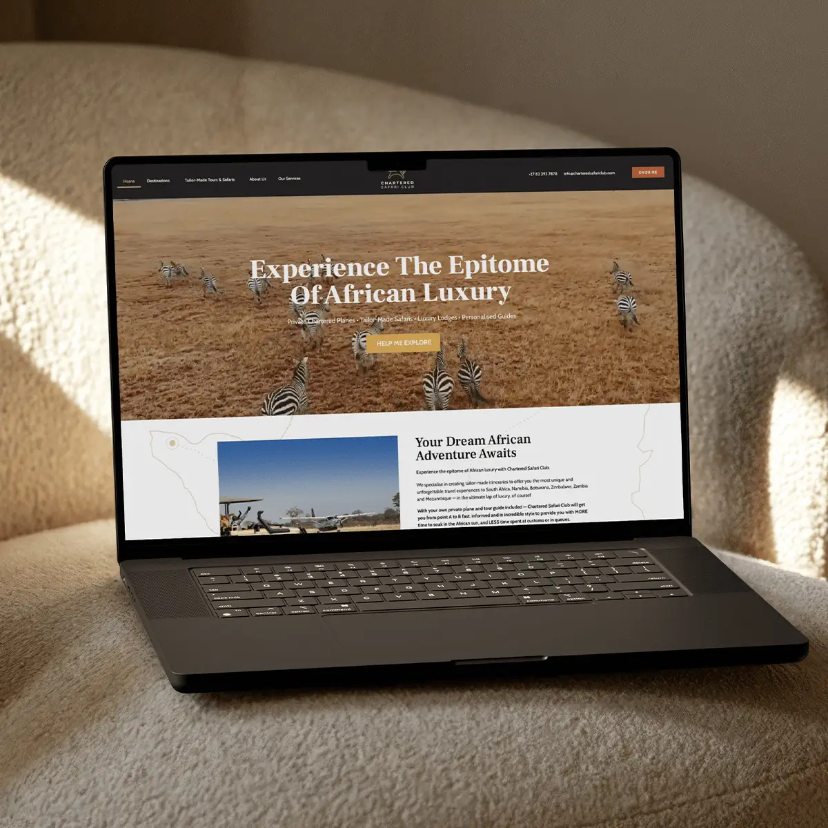Chartered Safari Club luxury travel website design